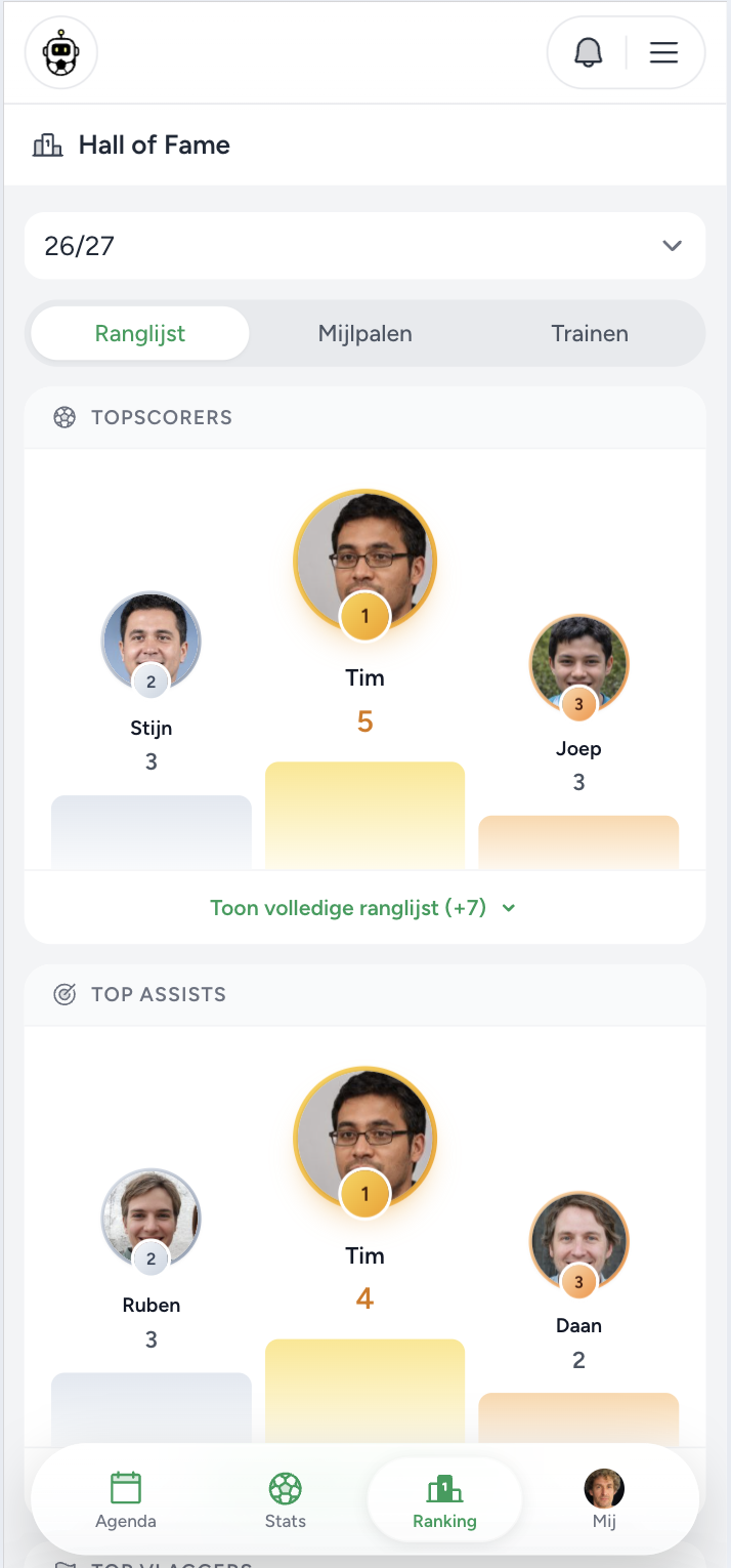 Hall of fame in de Assistje-app